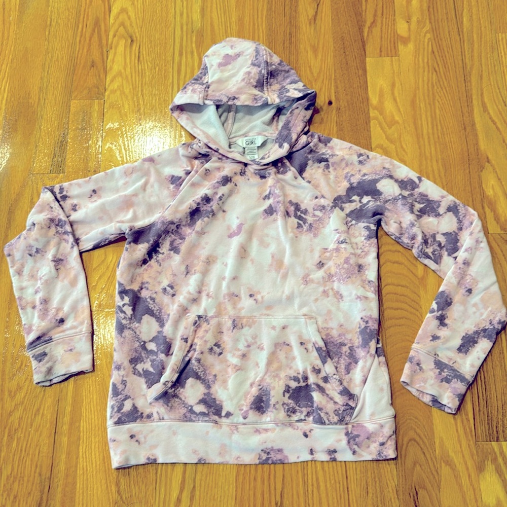 Athleta Girl Long Sleeve Hooded Pullover in Pink/Purple Tie Dye Size L/12